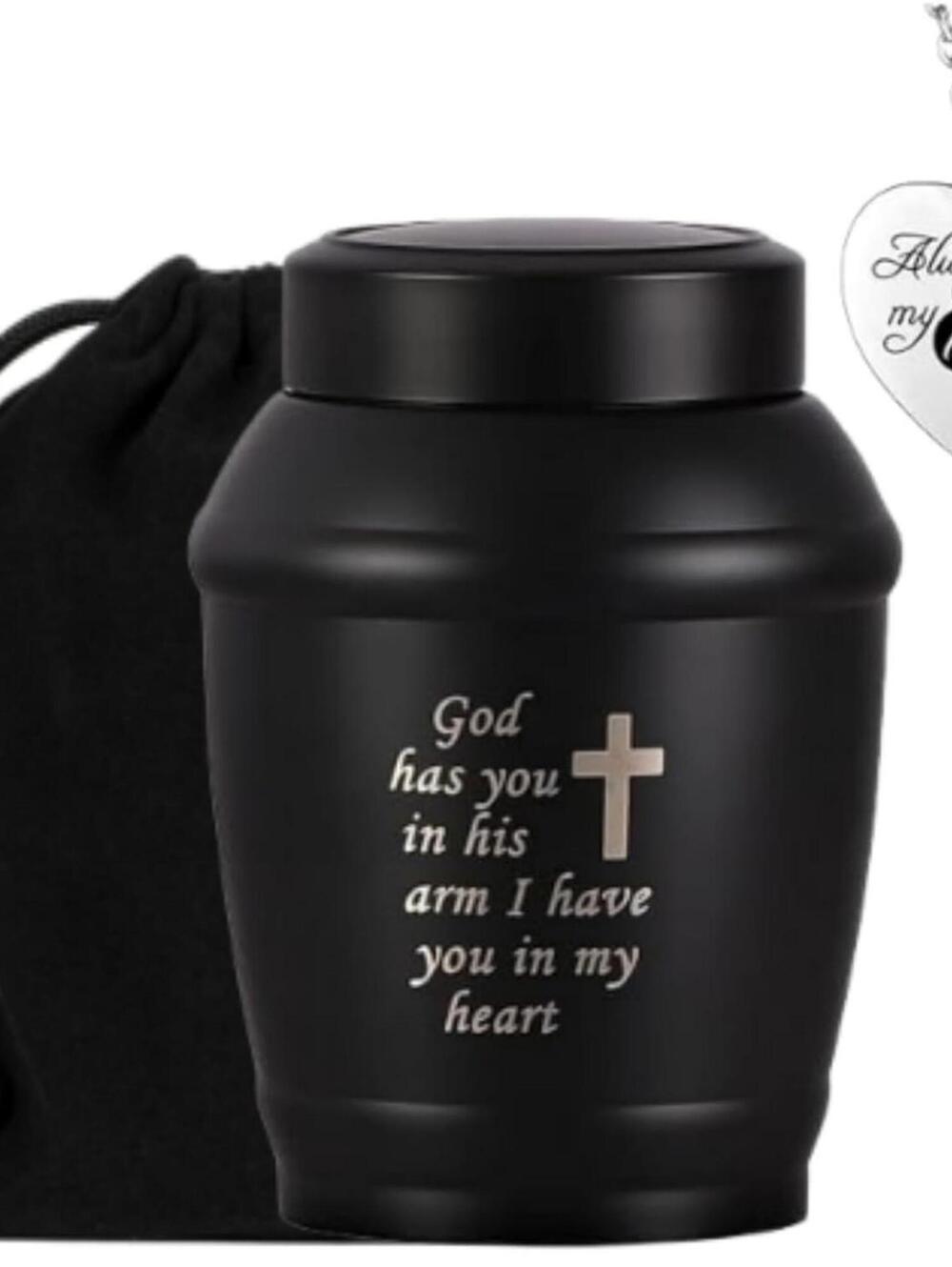 Memorial Urn with Cross / God Has You in His Arm / Includes Necklace for ashes